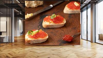 breakfast with russian caviar and bread Wall mural