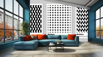 Set of black and white posters of geometric shapes in Bauhaus style. Abstract wall art. Wall mural