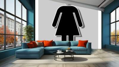 The sign of the toilet . The symbol of the woman badge. Vector illustration. A black symbol in a frame on a gray background Wall mural