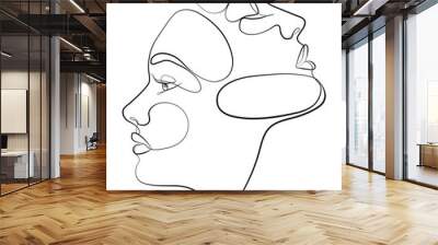 Two faces, one line drawing an illustration of fashionable women. Abstract women's faces touch one line of the vector drawing. Portrait in a minimalist style. Modern art of continuous line. Wall mural