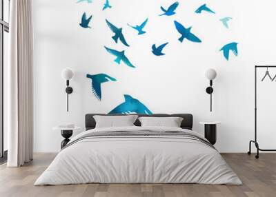 A flock of blue birds. Vector illustration Wall mural