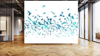 A flock of blue birds. Vector illustration Wall mural