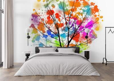 A multi-colored tree with rainbow blots. Vector illustration Wall mural