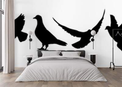 A set of silhouettes of pigeons. Vector illustration Wall mural