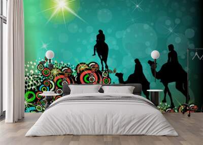 Christmas star. Magi on camels. Vector illustration Wall mural