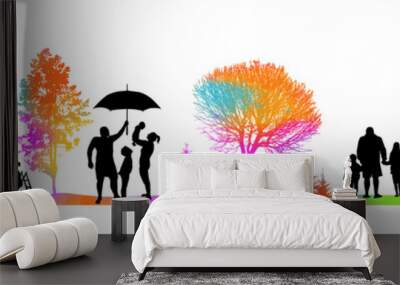 Family silhouettes on the nature. Vector illustration Wall mural