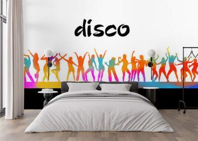 multi-colored silhouettes of dancing girls. Vector Wall mural