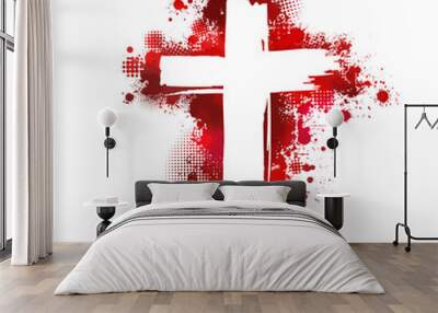 Red bloody cross. Cross made of Red blots. Happy easter. Vector illustration Wall mural