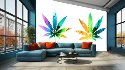 set Cannabis or marijuana leaf multi-colored icon , mixed media. Vector illustration Wall mural