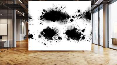 Set of blots. Black spots of paint on a white background. Grunge frame of paint. Vector illustration. Wall mural