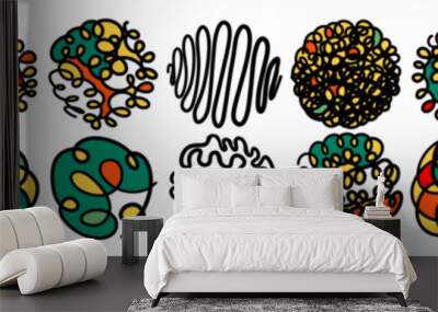 Set of color graphic elements. Hatching. hand drawing. Not AI, Vector illustration Wall mural