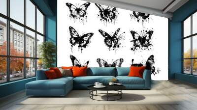 Set of graphic black butterflies. Blobs in graffiti style . Vector illustration Wall mural