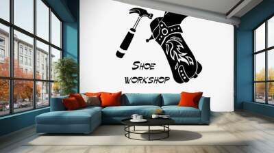 Shoemaker logo template. Shoe repair vector design. Shoe workshop. Vector illustration Wall mural