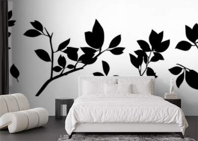 Summer tree branch with monochrome leaves. Vector illustration Wall mural