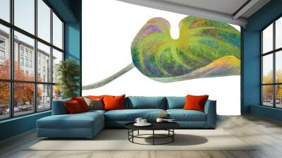 A colorful Anthurium leaf. Watercolor botanical illustration on a white background. Watercolor tropical leaf Wall mural