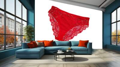 Beautiful women's red panties, no background. sexy lingerie. Elegant red women's underwear, top view Wall mural