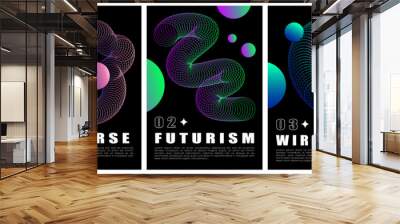 A set of futuristic cyberpunk posters. Retro futuristic poster in brutalism style. Y2k , strange shapes, gradient Wall mural