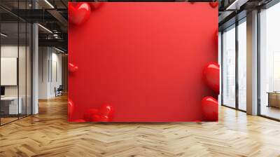 Red podium background for product, Symbols of love for women's holiday, Valentine's Day, 3D rendering. Wall mural