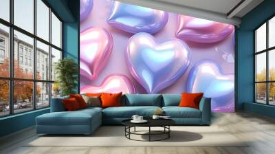 Valentine's day background in blown design style, 3D, holographic colors. Wall mural