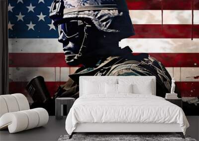 Veterans Day in USA, American flag with free space. With Generative AI technology Wall mural