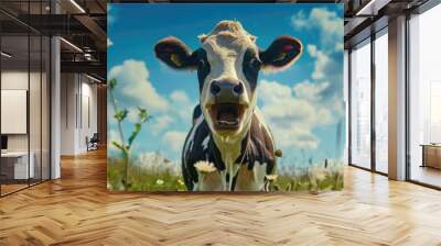 A  crazy and funny 3D cow looking at camera Wall mural