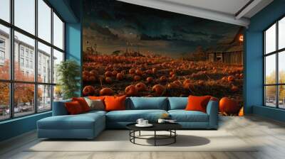 Pumpkin patch at night Wall mural