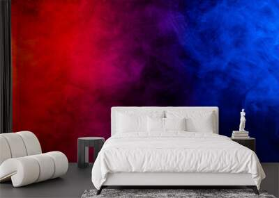 Fog in red blue neon light on black background. Wall mural