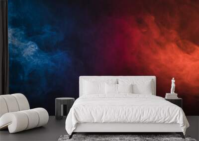 Fog in red blue neon light on black background. Wall mural