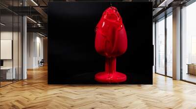 Intimate lubricant pours on a red anal plug on a black background. Copy space.  Wall mural