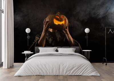 Pumpkin jack o lantern instead of a woman's head. Halloween Wall mural