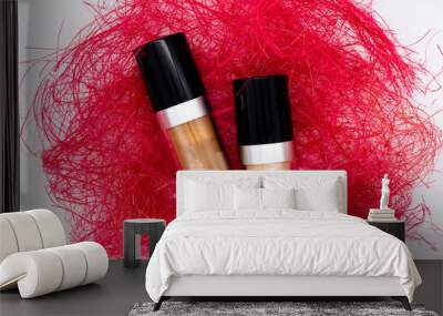 lipstick and powder on white background Wall mural