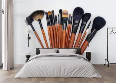 set of makeup brushes isolated on white background Wall mural