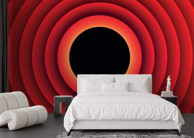 Vintage red cartoon background with a black empty circle in the center Wall mural