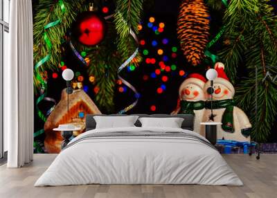 christmas tree with two snowman background Wall mural