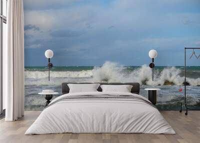 waves on the Mediterranean Sea of ​​Cyprus during a storm 13 Wall mural