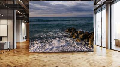 waves stones in the sea on the Mediterranean in winter 2 Wall mural