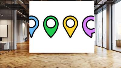 Set of colored pin map marker vector icons. Colorful pointer on map. Location place. Vector 10 EPS. Wall mural