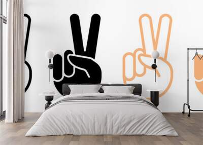 Set of peace signs vector icons. Hand gesture. Symbol victory. Gesture with two finger. Vector 10 Eps. Wall mural