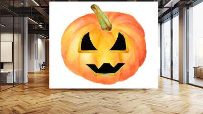 Halloween pumpkin Jack, isolated object on the white background, watercolor hand drawn illustration, cartoon characte Wall mural