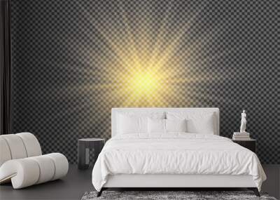 Light flare special effect with rays of light and magic sparkles. Glow transparent vector light effect set, explosion, glitter, spark, sun flash Wall mural