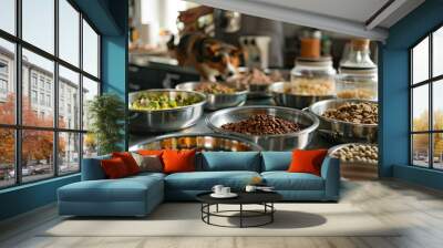 different food options on dog food table Wall mural