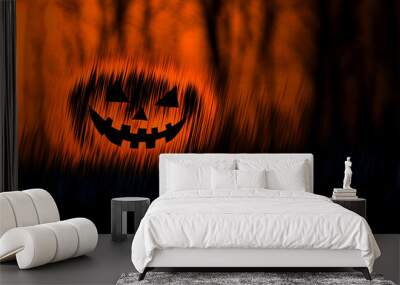 A terrible pumpkin on an orange background. Wall mural