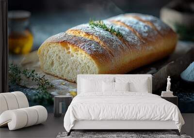 Homemade bread on a wooden surface. Wall mural