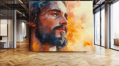 Portrait of Jesus Christ on an autumn background. Wall mural