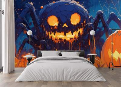 Spider and pumpkins.  Wall mural