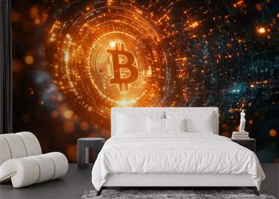 The concept of Bitcoin. Bitcoin on a white background. Bitcoin on an epic background. Wall mural