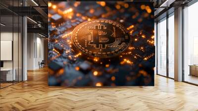 The concept of Bitcoin. Bitcoin on a white background. Bitcoin on an epic background. Wall mural