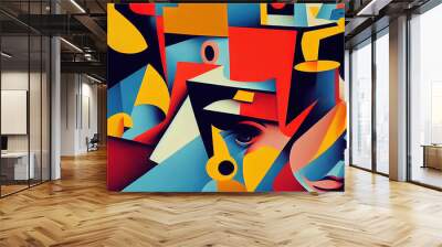 Abstract colorful face art painting. Surreal collage art design. Wall mural