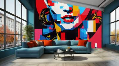 Abstract colorful face art painting. Surreal collage art design.	 Wall mural