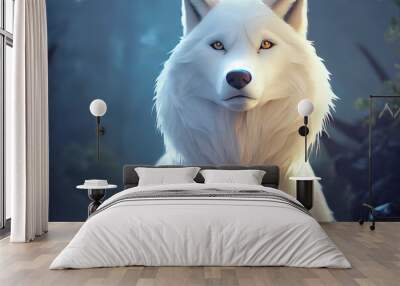 Digital illustration of a cute white wolf Wall mural